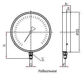 Основные размеры манометра технического (котлового) ТМ-810 (мм)
